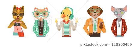 People Character with Animal Heads and Trendy Clothes Vector Set People Character with Animal Heads and Trendy Clothes Vector Set 118500499