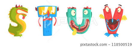Funny Monster Alphabet Text Letter Character Vector Set Funny Monster Alphabet Text Letter Character Vector Set 118500519