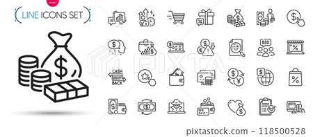 Pack of Difficult stress, Fraud and Pay line icons. Include Graph chart, Deflation, Delivery shopping pictogram icons. Money change, Online accounting, Analytics chart signs. Vector Pack of Difficult stress, Fraud and Pay line icons. Include Graph chart, Deflation, Delivery shopping pictogram icons. Money change, Online accounting, Analytics chart signs. Vector 118500528