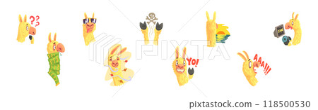 Cute Llama Character Head Emotion and Pose Vector Set Cute Llama Character Head Emotion and Pose Vector Set 118500530