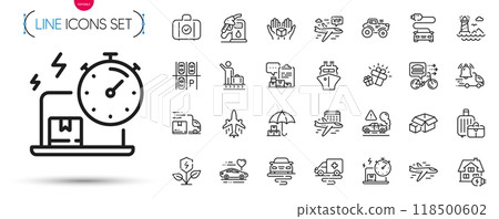 Pack of Eco power, Luggage belt and Plane line icons. Include Baggage, Gift, Food delivery pictogram icons. Parking place, Petrol station, Ship signs. Home charging, Honeymoon travel. Vector Pack of Eco power, Luggage belt and Plane line icons. Include Baggage, Gift, Food delivery pictogram icons. Parking place, Petrol station, Ship signs. Home charging, Honeymoon travel. Vector 118500602