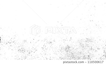 Dirty grunge graininess texture of an unevenly filled surface with spots, dirt, and grit. Closeup Abstract background. Vector illustration. Overlay template. 118500617