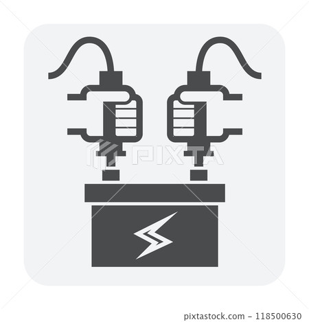 Battery car charging jumping vector icon for starter vehicle. Battery car charging jumping vector icon for starter vehicle. 118500630
