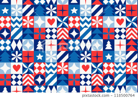 Abstract festive Seamless pattern Christmas New Year symbols in a Scandinavian style Abstract festive Seamless pattern Christmas New Year symbols in a Scandinavian style 118500764