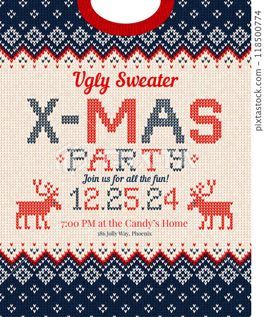 X-MAS Ugly Sweater Christmas Party Invitation Knitted Holiday Design 118500774