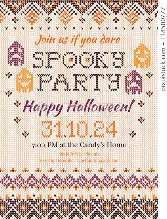 Spooky Halloween Party Invitation Knitted Sweater Design Spooky Halloween Party Invitation Knitted Sweater Design 118500777