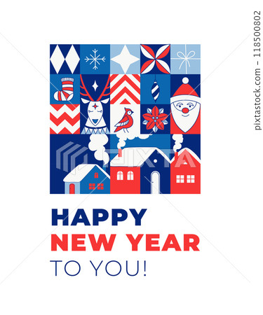 Happy Holidays Minimalist Christmas New Year Card. Modern Geometric Design 118500802