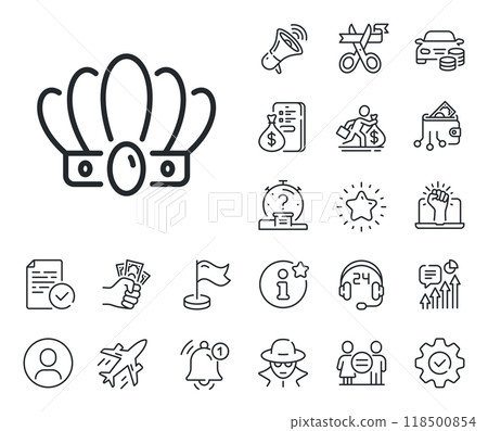 King or queen corona sign. Salaryman, gender equality and alert bell outline icons. Crown line icon. Royal monarchy symbol. Crown line sign. Spy or profile placeholder icon. Vector 118500854