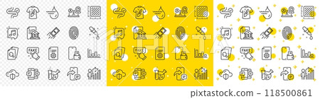 Outline Phone wallet, Musical note and Technical documentation line icons pack for web with Business statistics, Histogram, Cloud protection line icon. Chemistry lab, Video conference. Vector 118500861