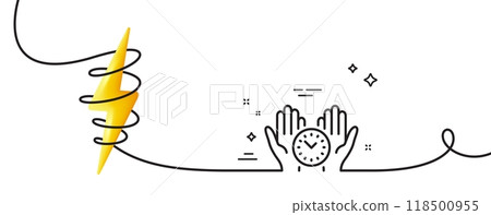 Safe time line icon. Continuous one line with curl. Clock sign. Office management symbol. Safe time single outline ribbon. Loop curve with energy. Vector Safe time line icon. Continuous one line with curl. Clock sign. Office management symbol. Safe time single outline ribbon. Loop curve with energy. Vector 118500955