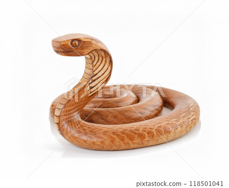Wooden snake figure isolated on white background. Chinese zodiac concept for new year 2025 118501041