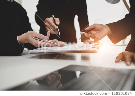 Cropped shot of businesspeople discussing for new strategy of development at office 118501054