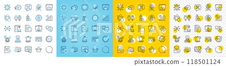 Vector icons set of 5g internet, Reject access and Integrity line icons pack for web with Reminder, Speech bubble, Phone payment outline icon. Compliance, Computer cables. Vector Vector icons set of 5g internet, Reject access and Integrity line icons pack for web with Reminder, Speech bubble, Phone payment outline icon. Compliance, Computer cables. Vector 118501124