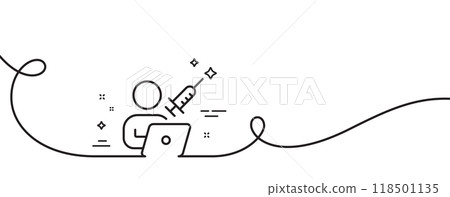 Vaccination appointment line icon. Continuous one line with curl. Book vaccine sign. Injections schedule symbol. Vaccination appointment single outline ribbon. Loop curve pattern. Vector 118501135