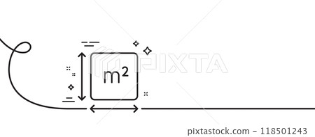 Square area line icon. Continuous one line with curl. Room dimension sign. Territory measurement symbol. Square area single outline ribbon. Loop curve pattern. Vector 118501243