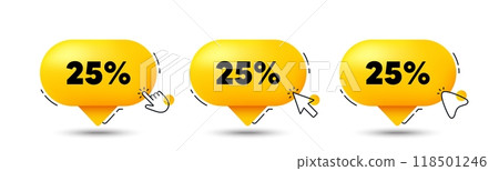 25 percent off sale tag. Click here buttons. Discount offer price sign. Special offer symbol. Discount speech bubble chat message. Talk box infographics. Vector 25 percent off sale tag. Click here buttons. Discount offer price sign. Special offer symbol. Discount speech bubble chat message. Talk box infographics. Vector 118501246