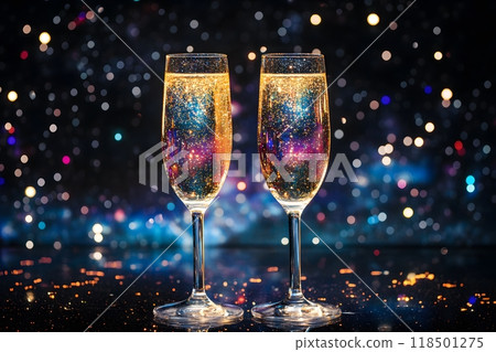 Two glasses of champagne in a festive atmosphere	 118501275