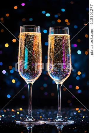 Two glasses of champagne in a festive atmosphere	 118501277