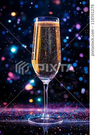 glasse of champagne in a festive atmosphere	 118501278