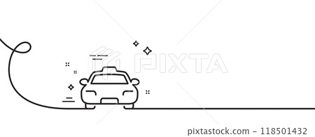 Taxi line icon. Continuous one line with curl. Client transportation sign. Passengers car symbol. Taxi single outline ribbon. Loop curve pattern. Vector 118501432