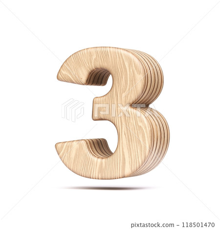 Plywood font Number 3 THREE 3D Plywood font Number 3 THREE 3D 118501470