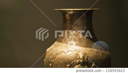 Indian Copperware. Old Ancient Copper Utensils. Kashmiri Copperware, More Popularly Known As Traam, Was Amazingly Enough Beautiful Part Of Household Tradition And Integral Part Of Bridal Trousseau 118501621