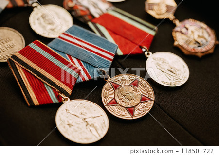 Anniversary Medals Of A Victory In The Great Patriotic War On A Coat Anniversary Medals Of A Victory In The Great Patriotic War On A Coat 118501722