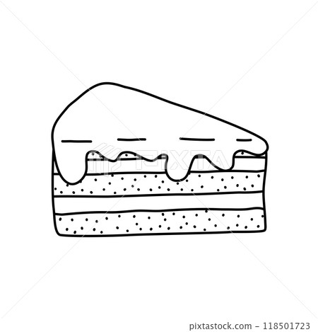 Piece of cake with glaze, doodle style flat vector outline for coloring book Piece of cake with glaze, doodle style flat vector outline for coloring book 118501723
