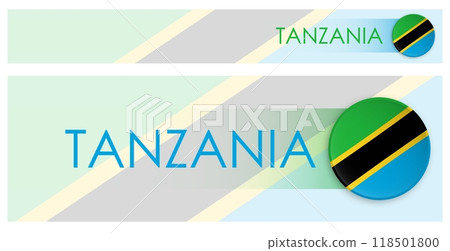 Tanzania flag horizontal web banner in modern neomorphism style. Webpage Tanzania country header button for mobile application or internet site. Vector Tanzania flag horizontal web banner in modern neomorphism style. Webpage Tanzania country header button for mobile application or internet site. Vector 118501800