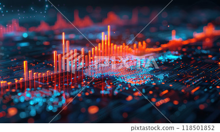 A digital infographic with a globe, graphs, and statistical data representing global financial trends. High quality illustration 118501852