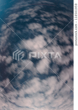 Super fisheye wide angel lens view - Cloudy Night Starry Sky With Glowing Stars. Bright Glow Of Sky Stars And Galaxy. Natural Background Backdrop Super fisheye wide angel lens view - Cloudy Night Starry Sky With Glowing Stars. Bright Glow Of Sky Stars And Galaxy. Natural Background Backdrop 118501959