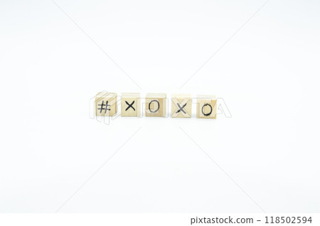 Word XOXO written on the wood cubes on white  background. The concept photo with letters #xoxo 118502594