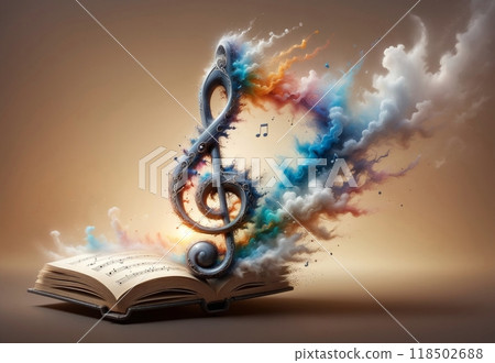 abstract music background with musical treble clef and notes 118502688