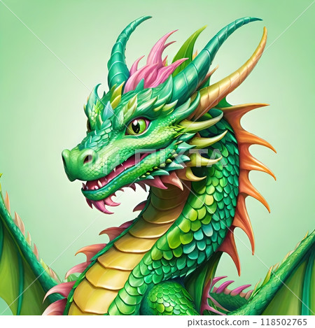 The image of a cartoon dragon with a castle in the background on a sunny day. The image of a cartoon dragon with a castle in the background on a sunny day. 118502765