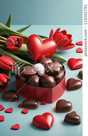 Romantic Gift of Chocolates and Tulips for Women's Day Romantic Gift of Chocolates and Tulips for Women's Day 118502791