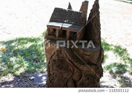 Gnome house statue carved in tree stump at Apple Festival Nebraska City  118503112