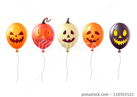 Halloween illustration with funny characters air balloons isolated on white background 118503522