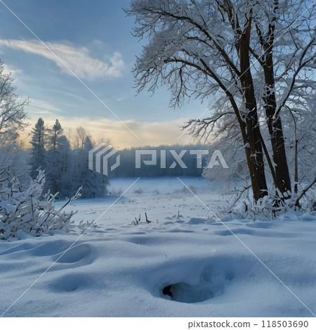 A river shrouded in morning mist 118503690