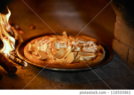 Pizza in a bread wood fired oven Pizza in a bread wood fired oven 118503861