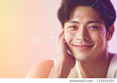 Japanese men with hands on their cheeks (marriage hunting, matching apps, boys' love, BL, Korean drama, idols) 118503910