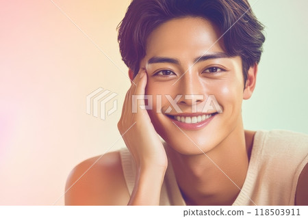 日本男人把手放在臉頰上（徵婚、婚友介紹、男男戀愛、BL、韓流、偶像） 118503911