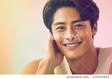 Japanese men with hands on their cheeks (marriage hunting, matching apps, boys' love, BL, Korean drama, idols) 118503915
