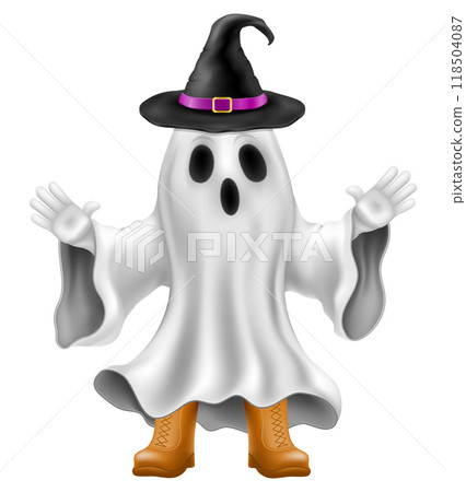 scary ghost at halloween party with scary face vector illustration scary ghost at halloween party with scary face vector illustration 118504087