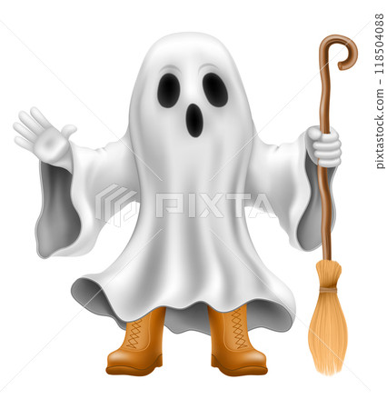 scary ghost at halloween party with scary face vector illustration 118504088