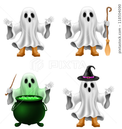 scary ghost at halloween party with scary face vector illustration 118504090