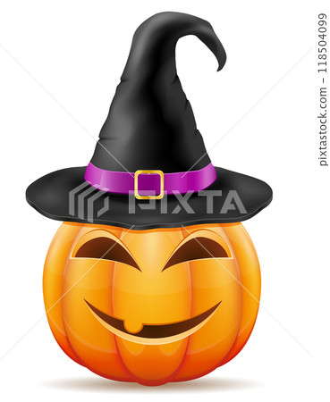 pumpkin with horrible faces with a witch's hat for halloween celebration vector illustration 118504099