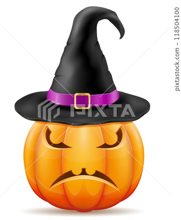 pumpkin with horrible faces with a witch's hat for halloween celebration vector illustration 118504100