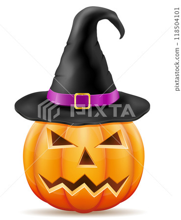 pumpkin with horrible faces with a witch's hat for halloween celebration vector illustration 118504101