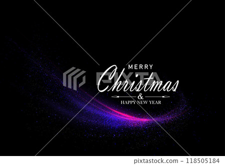 Merry Christmas. Isolated arc of blue and red gradient with tinsel on black background 118505184