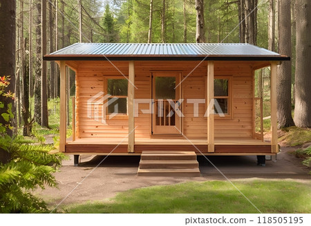Temporary lodge in forest park.AI Generated 118505195